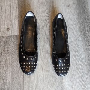 Ros Hommerson Leather Rivet Black Flats Size 9